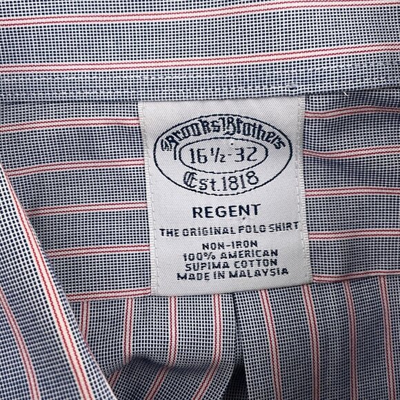 Brooks Brothers‎ Shirt Mens 16.5 32 Black Red Regent Pinstripe OCBD Preppy - Picture 3 of 11